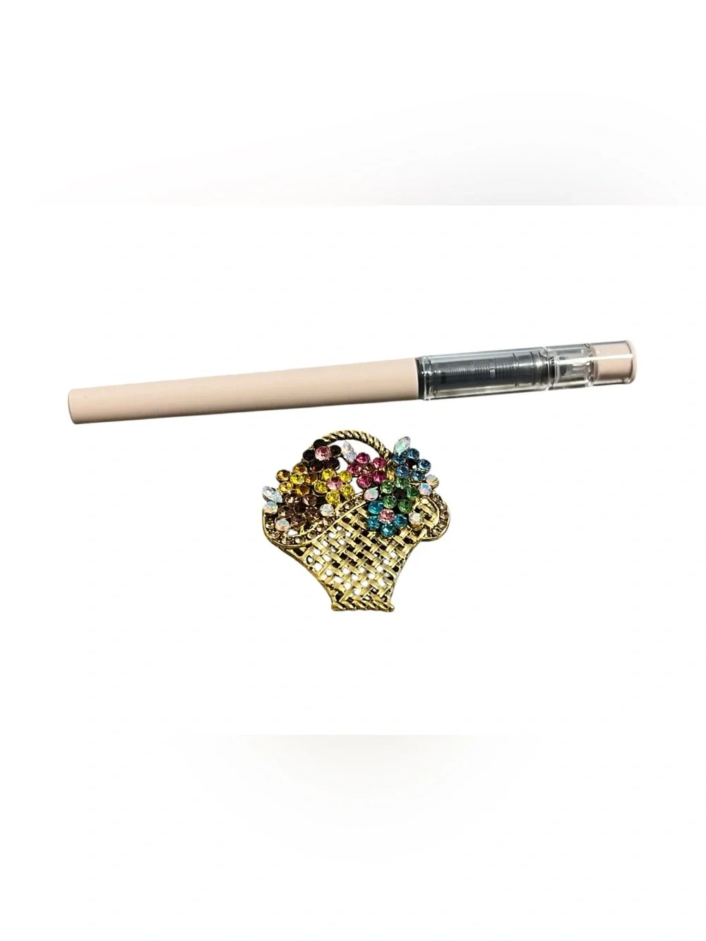 Gold-Tone Rhinestone Floral Basket Brooch